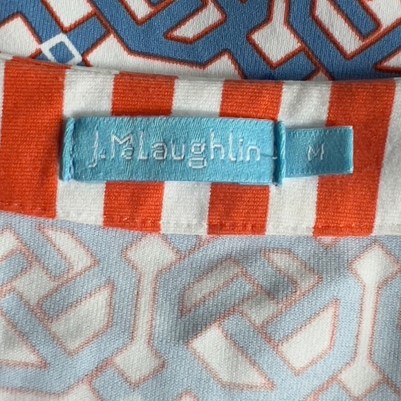 J. McLaughlin Catalina Cloth Tunic Size M Nylon Blue Orange Geometric Buttons. - Picture 6 of 7